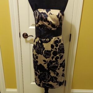 White House Black Market Strapless Black Floral Dress